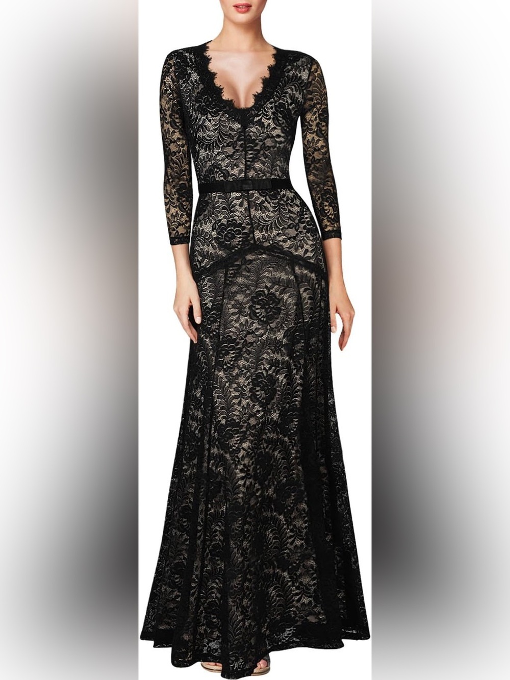 Miusol Black and Beige Lace-Trim Dress